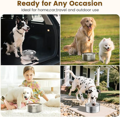 Dog Water Bowl No Spill,3L/101oz Stainless Steel Water Bowl for Dogs, Spill Proof Slow Drinking Dog Water Feeder with Anti-Slip for Medium to Large Messy Drinkers