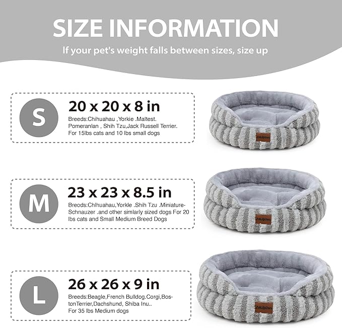 Cat Bed Puppy Bed - Washable Round Cat Beds for Indoor Cats, Soft Corduroy Fleece Pet Bed for Kitten and Samll Dog with Removable Double Sided Inner Cousion, 26", Grey