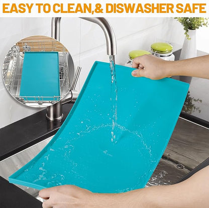 Hubulk Dog Feeding Mat,100% Waterproof Food Grade Silicone Pet Food and Water Bowl Placemat,Dishwasher, High Raised Edge to Prevent Spills,Nonslip Tray to Stop Messes on Floor (24"x16"x0.5", Teal)