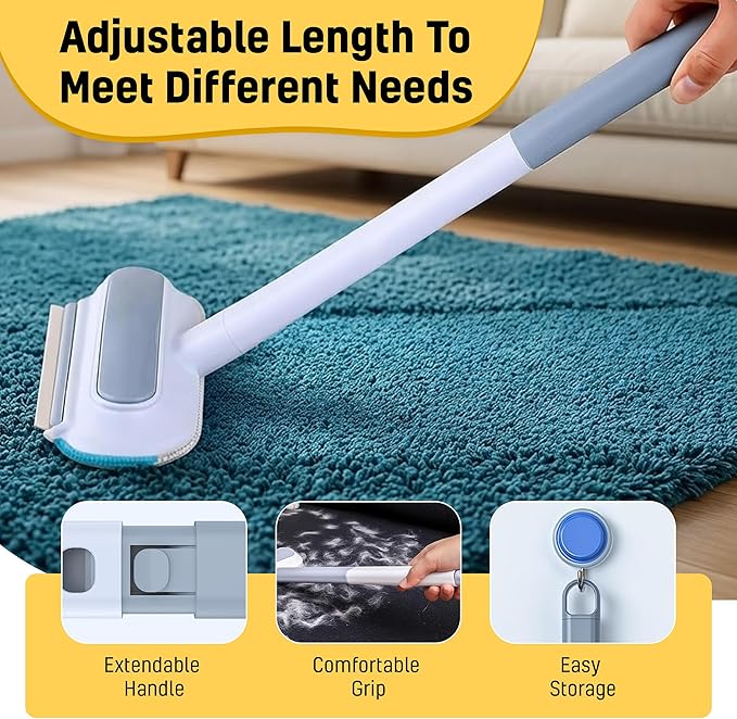 2026 NEW Pet Hair Removal Tool for Dogs & Cats (19" Long Brush + Gloves), Electrostatic Reusable Pet Hair Remover, Five Finger Magic Brush with Adjustable Handle for Couch, Carpet, Bedding, Clothes
