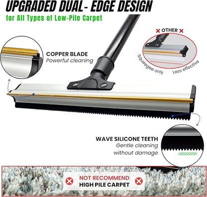 2025 Dual-Edge Carpet Rake for Pet Hair Removal & Fluffing Matted Carpet – 61" Adjustable Handle, Deep Clean Dog & Cat Hair Remover, Reusable Scraper for Rugs, Low Pile Carpet, Couch & Stairs (Set 3)
