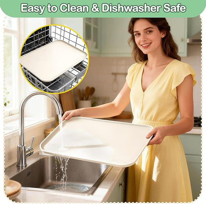 100% Waterproof Silicone Pet Feeding Mat,Warped Resistant Raised Edge BPA-Free Dog Cat Food Mats, Non-Slip Pet Placemat with High Lip to Prevent Spills, Dishwasher Safe, 21.5"x14" Beige
