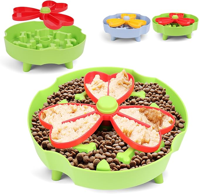 Elevated Slow Feeder Bowl for Cats and Dogs - Raised Puzzle Food Dish with Non-Slip Stand, Anti-Choke Maze Design for Fast Eaters, Indoor Pets - Improves Digestion for Kittens, Puppies (Green)