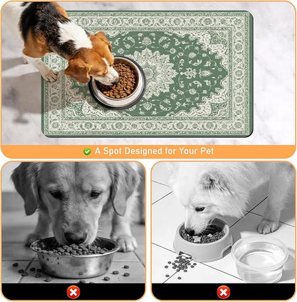 Dog Cat Food Mat - Absorbent Anti Slip Dog Bowl Mats for Food and Water, Quick Dry Cat Feeding Matts for Floors, Diatomite Pet Dish Placemat Accessories Supplies, Bohemia Style, 12 * 20in