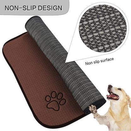 Sinland Microfiber Pet Bowl Food Mat Dish Drying Mat with Anti-Skid Backing 14 Inch x 24 Inch Brown