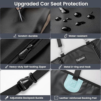 Dog Car Seat Cover for Back Seat with PU Leather, Waterproof Backseat Pet Cover for Dogs, Rear Seat Protector for Dogs with Non-Slip Net, Universal Fit for Car, Truck and SUV, Black