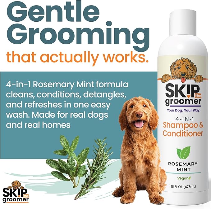 Dog Shampoo & Conditioner for All Breeds – Goldendoodles, Poodles & Doodles – 4-in-1 Reset for Bath Days – Deep Clean, Condition, Detangle & Moisturize Curly Coats – 16 oz
