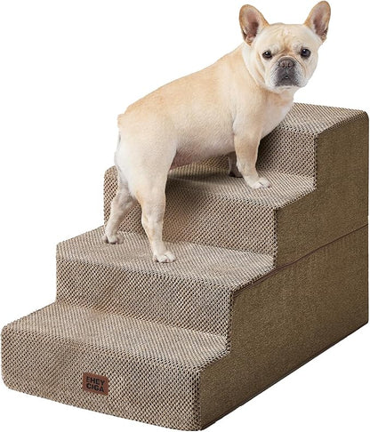 EHEYCIGA Dog Stairs for Bed 20" H, 4-Step Extra Wide Dog Steps for High Bed, Pet Steps for Small Dogs and Cats, Non-Slip Balanced Pet Ramp Indoor, Camel