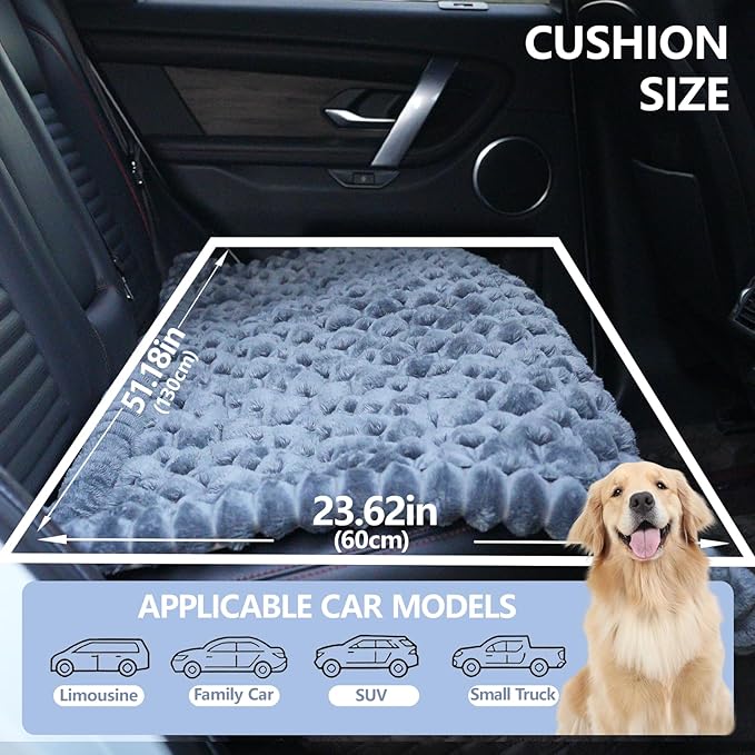 Dog Car Seat Waterproof Bed Cover Non-Slip Car Back Seat Soft and Comfortabl Pet Bed Mat Car Blanket for Travel Backseat Extender Seat Covers Dog Bed for Cars Trucks and SUVs (Grey Cover 23.6” x 51”)