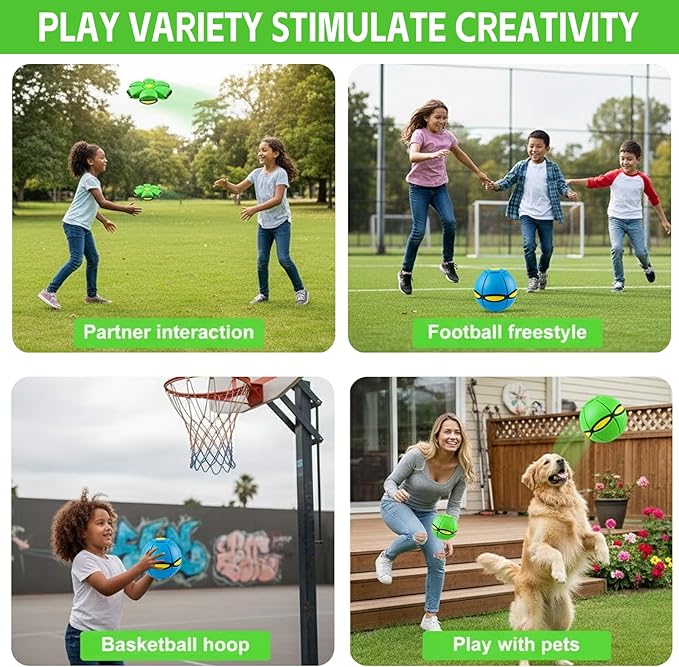 2PCS Magic Ball, Pop Up Ball with 6 LED, Dual-Form Bouncy Balls Indoor Outdoor Play, Dog Flying Disc, Interactive Pop Up Ball for Family Fun (Green and Blue)