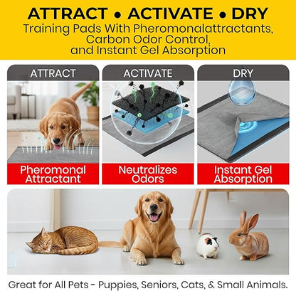 Glad for Pets Extra Large Charcoal Dog Training Pads, Absorbent Leak Proof Pee Pads for Dogs and Puppies, Odor Control Potty Pads with Activated Carbon, 28 x 30 Inches, 50 Count - 4 Pack
