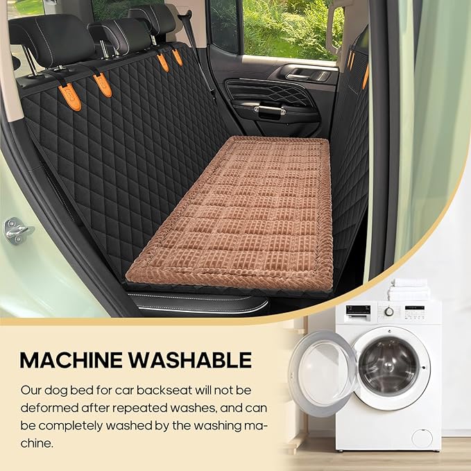 Pet Bed Mat for Car Backseat Extender, Non-Slip Dog Bed for Car Back Seat, Flannel Backseat Dog Bed for Cars Trucks and SUVs (Brown, 24.8x54 inch)