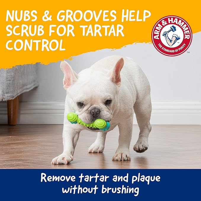 Arm & Hammer Nubbies Duality Bone, A Dental Chew Toy for Dogs - Nubby Pet Toy Cleans Teeth to Reduce Plaque & Tartar with Baking Soda, Green Apple Flavor Dog Bone for Moderate Chewers