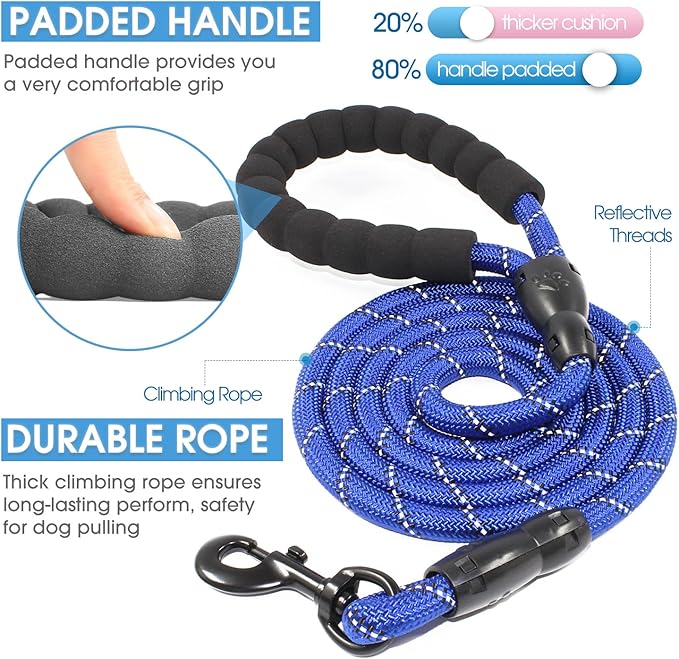 BAAPET 2/4/5/6 FT Dog Leash with Comfortable Padded Handle and Highly Reflective Threads for Small Medium and Large Dogs (5FT-1/2'', Navy Blue)