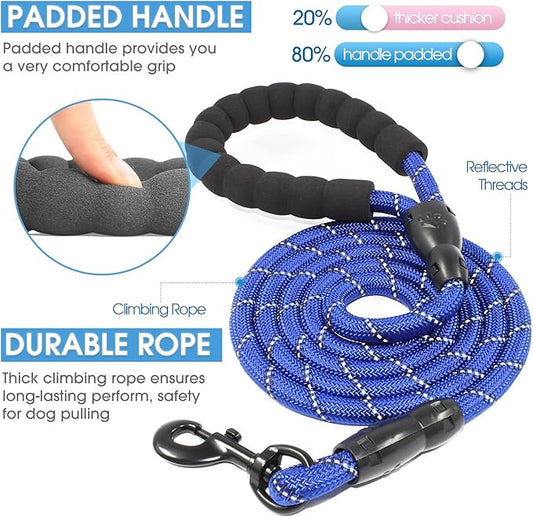 BAAPET 2/4/5/6 FT Dog Leash with Comfortable Padded Handle and Highly Reflective Threads for Small Medium and Large Dogs (5FT-1/2'', Navy Blue)