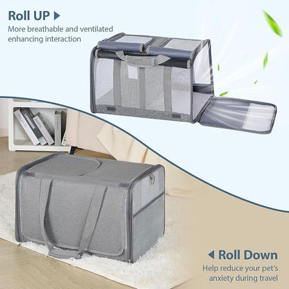 Cat Carrier for 2 Cats, Large Soft-Sided Pet Travel Carrier, Dual Compartments, Privacy Protection, Dog Carrier for Small/Medium Dogs, Home & Outdoor Use
