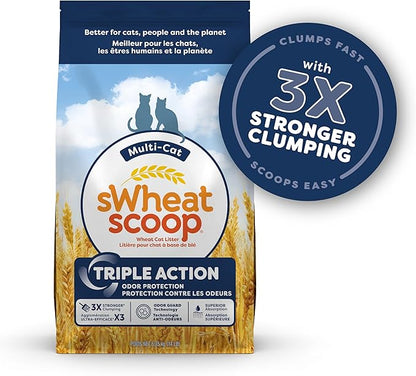 sWheat Scoop Triple Action Natural Wheat Cat Litter Odor Guard Technology, 3X Stronger Clumping, Super Absorbtion, 99.5% Dust Free Performance, 14 Pounds
