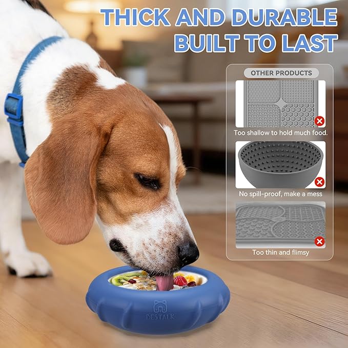 Dog Lick Bowl, Bestalk Wobbly Freeze Bowl Enrichment Feeder for Dogs, Anxiety Relief Lick Mat Puzzle Toy for Distraction, BPA Free Silicone, Dishwasher Safe(Dark Blue,S)