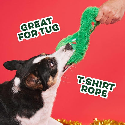Barkbox Get Lit Wreath Dog Toy – Holiday Fetch & Fling Disc with T-Shirt Rope, Crazy Crinkle & Long Plush Hair – Durable Holiday Play Toy for Dogs