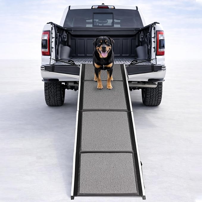 Dog Ramp for Car, SUV & Truck, 71" Long x 20" Wide, Extra Side-Strap Stability System, Non-Slip Quad-Fold Pet Ramp for Large Dogs, 250 lb Capacity (Standard Design)