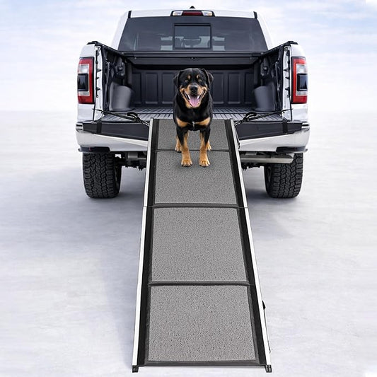 Dog Ramp for Car, SUV & Truck, 71" Long x 20" Wide, Extra Side-Strap Stability System, Non-Slip Quad-Fold Pet Ramp for Large Dogs, 250 lb Capacity (Standard Design)