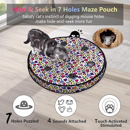 ORSDA Cat Toys, Interactive Activated Moving Ball in 7 Holes Mat, Automatic Fast Rolling Ball, Hide and Seek Toys for Indoor Cats, Exercise Kicker Mouse Catching Game