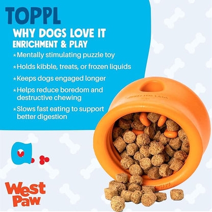 WEST PAW Zogoflex Toppl Interactive Treat Dispensing Puzzle Dog Toy for Mental Stimulation & Enrichment-Holds Kibble & Treats-Lickable, Freezable & Dishwasher Safe-Made in USA-Large-Aqua Blue