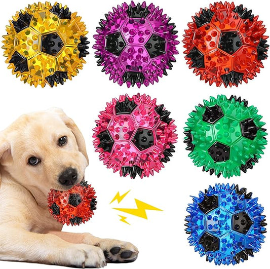 6 Pcs 3.4'' Spiky Squeaker Soccer Ball Dog Toy for Medium Large Dogs Heavy Duty Rubber Chew Toys for Aggressive Chewers Spiky Ball Fetch for Training Clean Teeth Outdoor