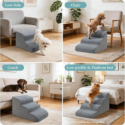 Dog Stairs for Small Dogs, 2-Step Dog Steps for Couch Sofa and Chairs, High-Density Foam Pet Steps Ramp with Removable Washable Cover for Older Injured Puppy Dogs and Cats, 11.81" H, Grey