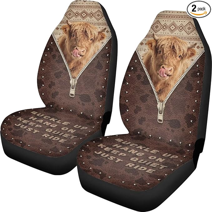 Highland Cow Seat Covers for Cars Front Seat, Breathable Car Seat Protectors for Women Men Automotive Interior Accessories Universal Fit SUV Truck Van Sedans