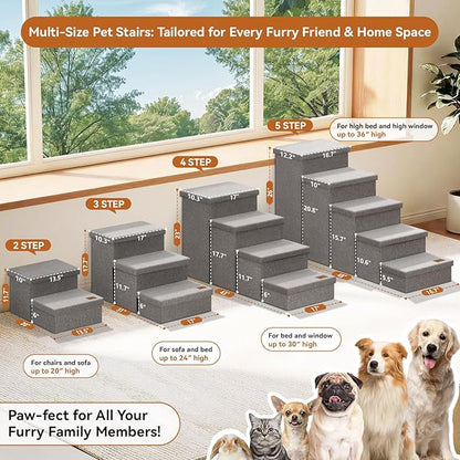 Wider Dog Ramp for High Bed with Storage 18" H, Foldable Dog Stairs for Small Medium Large Older Senior Animal, Sturdy Dog Step for Climbing Bed or Couch, Arthritis-Friendly (Gray, No Condo)