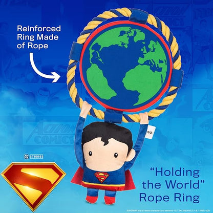 DC Comics Superman 8” Tug & Chew Toy for Dogs, Officially Licensed DC Super Heroes Pet Product
