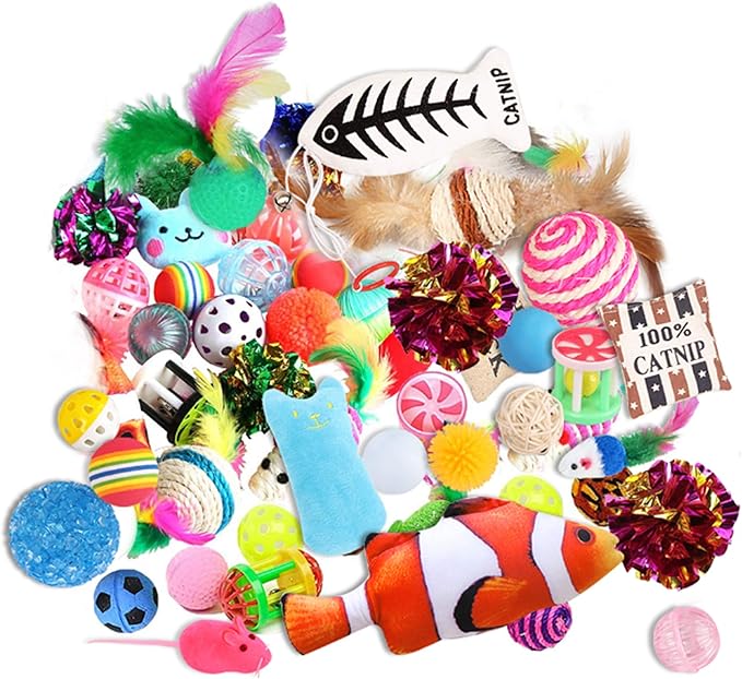 Cat Toys Variety Pack for Kitty 20 Pieces,Variety Cat Toy Set Including Cat Feather Teaser,Catnip Fish,Mice,Colorful Balls and Bells for Cat,Cat Birthday Gifts