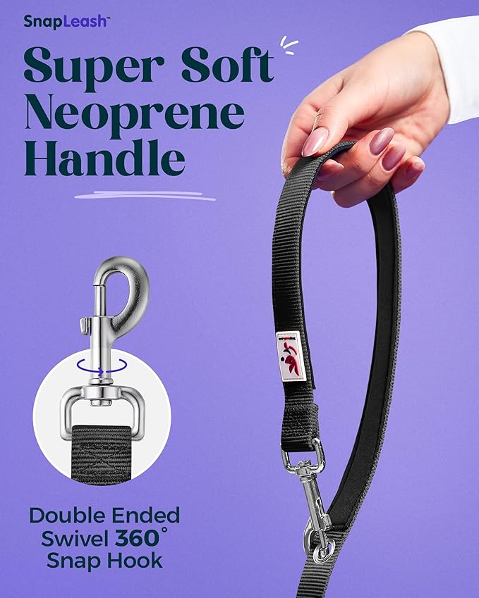 Hands-Free Dog Leash Training Running Snapleash, Waist & Shoulder Lead for Walking, Traffic Lead, Dual Pet Leash Adjustable for Large, Medium and Small Dog Breeds (Black, Small (5/8in x 7.5ft))