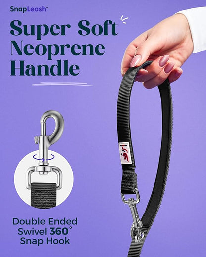 Hands-Free Dog Leash Training Running Snapleash, Waist & Shoulder Lead for Walking, Traffic Lead, Dual Pet Leash Adjustable for Large, Medium and Small Dog Breeds (Black, Small (5/8in x 7.5ft))