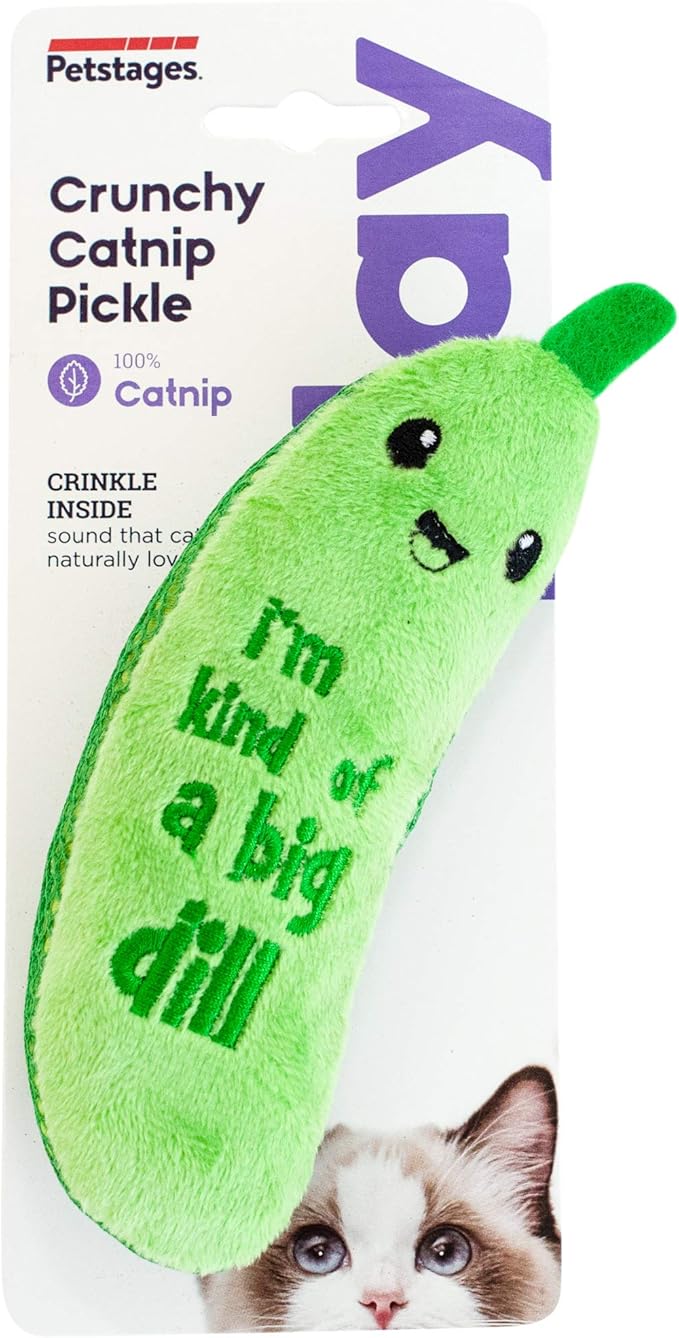 Catstages Crunchy Pickle Kicker Cat Toy – Plush Crinkle Toy with Catnip and Dental Mesh,6.5",(Pack of 2)