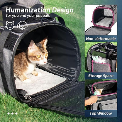 Large Cat Carrier for 20 lbs Pets - Soft Sided Breathable Mesh Travel Carrier, Airline Approved, Washable for Small Dogs Puppies, Foldable, Pink