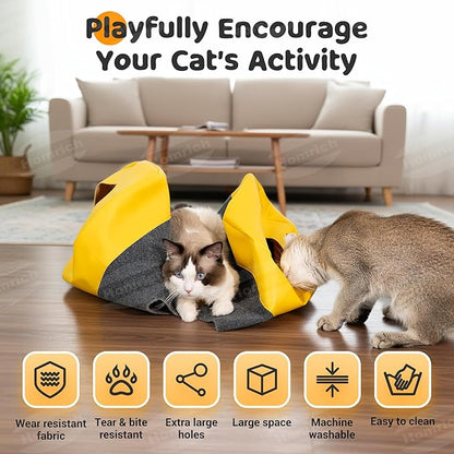 Homrich Multifunctional Collapsible Cat Play Bag, Indoor Cat Tunnel Activity Center Mat, Durable Rug for Hide and Seek, Scratching Sleeping Running Interactive Toys for Bored Kitten Adult Cats