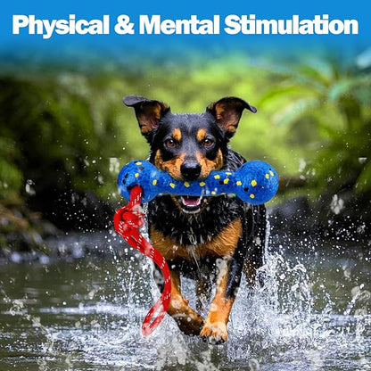 Mity rain Floating Dog Toys –E-TPU Water Pool Fetching Toy with Rope for Small Medium Large Pet, Bumper Shape Indestructible Interactive Dog Chew Toys for Summer Outdoor Training Fun (Blue)