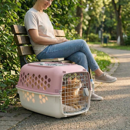 Hard-Sided Pet Carrier for Dogs and Cats | 24-Inch Top-Load Travel Kennel with Double Door Entry | Heavy-Duty Plastic Crate for Vet Visits & House Training, Pink/Gray, Up to 30 lbs Capacity