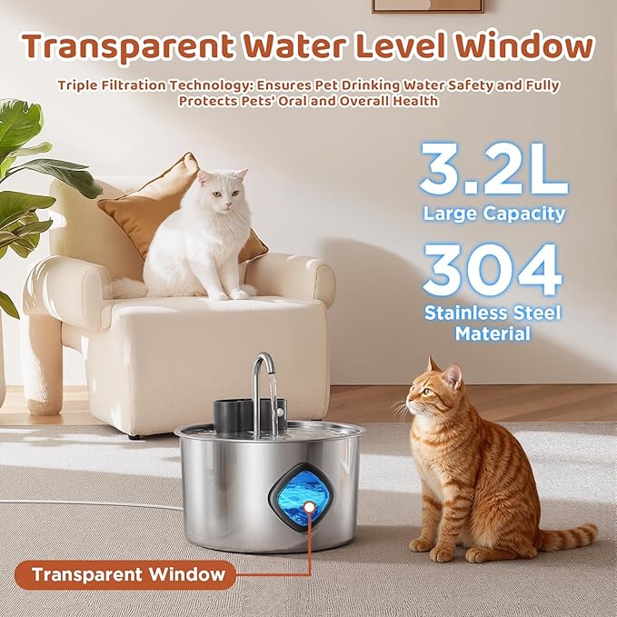 Pet Water Fountain Pump Replacement - Quiet Operation, High Efficiency - Compatible with 2.2L/3L/3.2L/3.5L Stainless Steel Cat & Dog Water Fountains