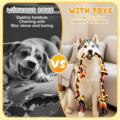 25 Pack Dog Rope Toys for Aggressive Chewers, Heavy Duty Teething Chew and Tug Toy Set for Medium and Large Dogs, Puppy Toys with Fun Fruit & Cartoon Shapes