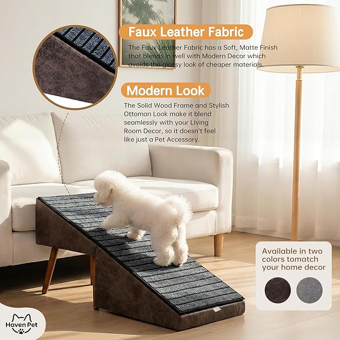 Dog Ramp for Bed and Couch,Wooden Foldable Dog Ramp,17 Inch Working Height, Non-Slip Ramp with Replaceable Carpet for Small Senior Dogs, Furniture Ramp Protect Joints(Brown XL 17" H)