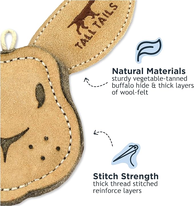 Tall Tails Dog Natural Leather Scrappy Fetch Toy for Dogs, Rabbit
