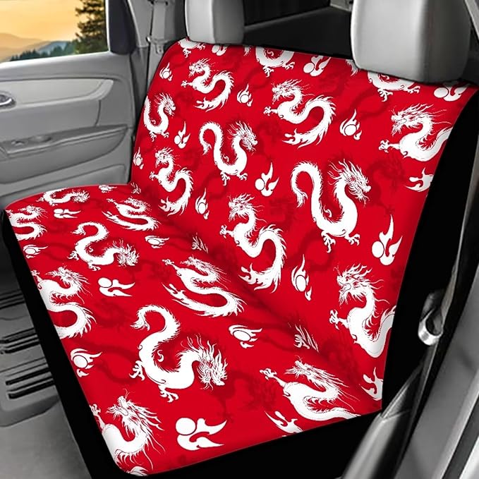 AFPANQZ Dragon Print Car Rear Seat Cover Non-Slip Stretch Universal Fit, Baby Dog Pets Work Back Seat Cover for Car Truck Van SUV Back Seats Cushion Protective Against Dirt & Pet Fur