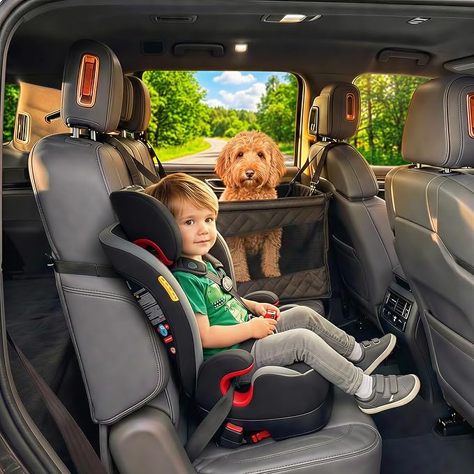 Dog Car Seat for Large Dogs – Sturdy Waterproof Pet Booster with Interior Tether – Washable Reinforced Travel Bed for Comfortable Trips - Large, Medium, and Small Pets - 21x21x20