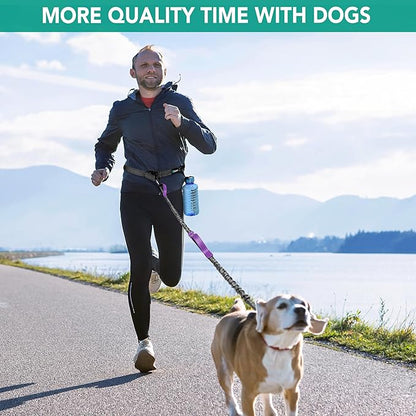 PetAmi Hands-Free Dog Leash for Walking, Running & Hiking, Heavy Duty Bungee Waist Leash with Dual Padded Handles, Adjustable Reflective Belt for Small, Medium & Large Dogs up to 150 lbs, Purple