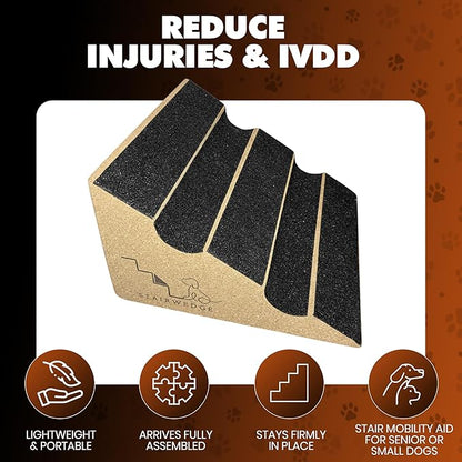 Dog Steps – Soft Grip Carpet Pet Ramp, Grooved Safety Step for Confident Climbing, Natural Cork Ramp for Dogs, Cats & Small Pets Mobility Assist (Pack of 5)
