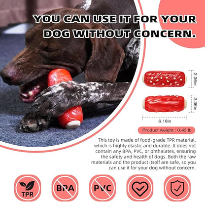 Indestructible Squeaky Dog Chew Toys for Aggressive Chewers, Food Grade Material, Tough Durable Dog Toys for Medium Large Breed (Red)