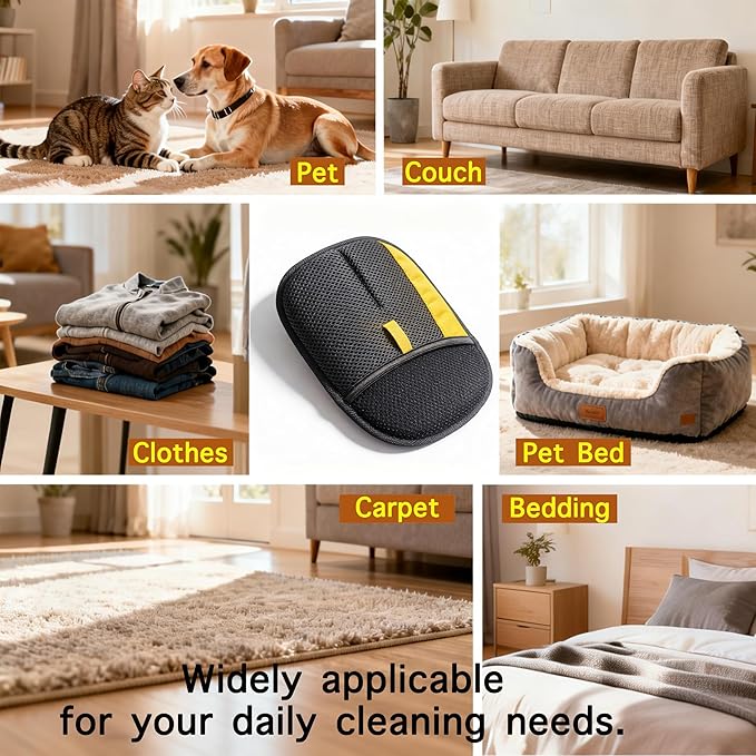 Pet Hair Removal Glove for Dogs & Cats, Reusable Magic Brush Electrostatic Pet Hair Remover Tool for Couch, Carpet, Clothes, Newly Upgraded (Black-Yellow Medium 2-Pack)